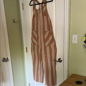 NWOT Free People Tan and White Striped Jumpsuit